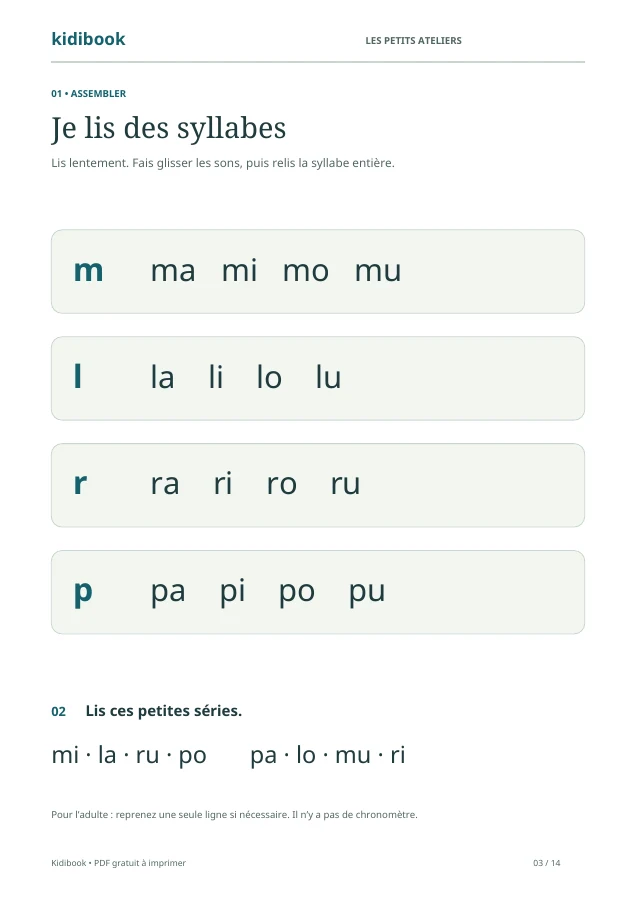 Page 3 : syllabes à lire