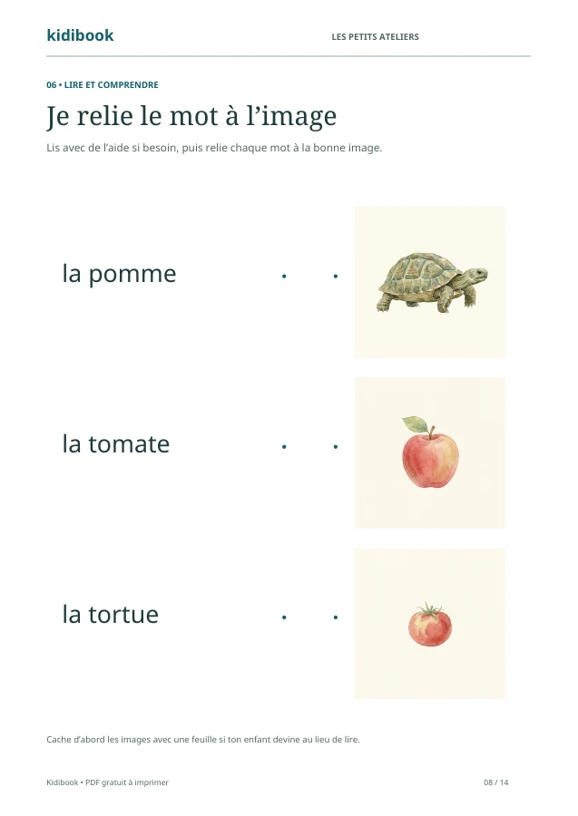Page 8 : mots à relier aux images