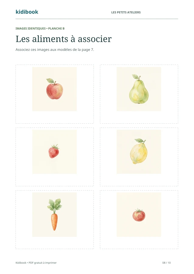 Page 8 : images des aliments à associer