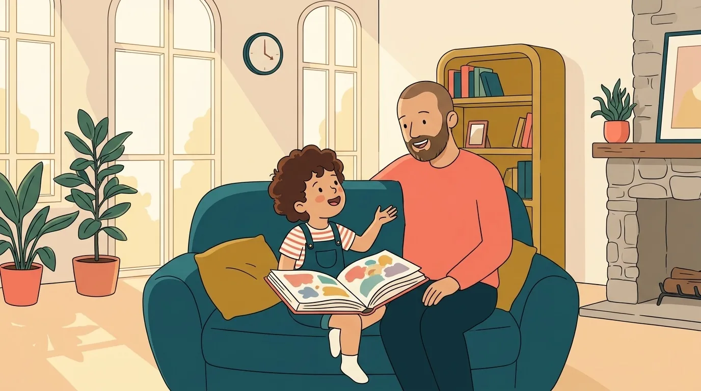 Un enfant de CE1 lit un album à voix haute à son parent, cinq minutes par jour pour garder la lecture