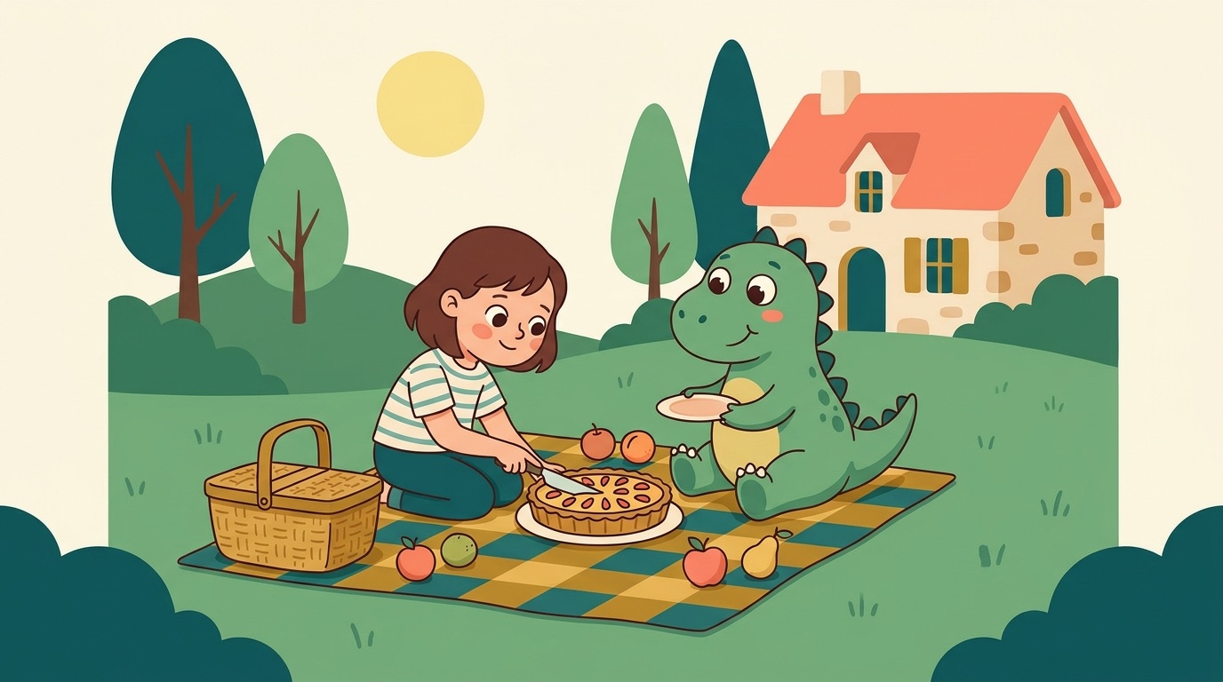 Un enfant partage une tarte en parts égales lors d'un pique-nique pour comprendre les fractions en s'amusant