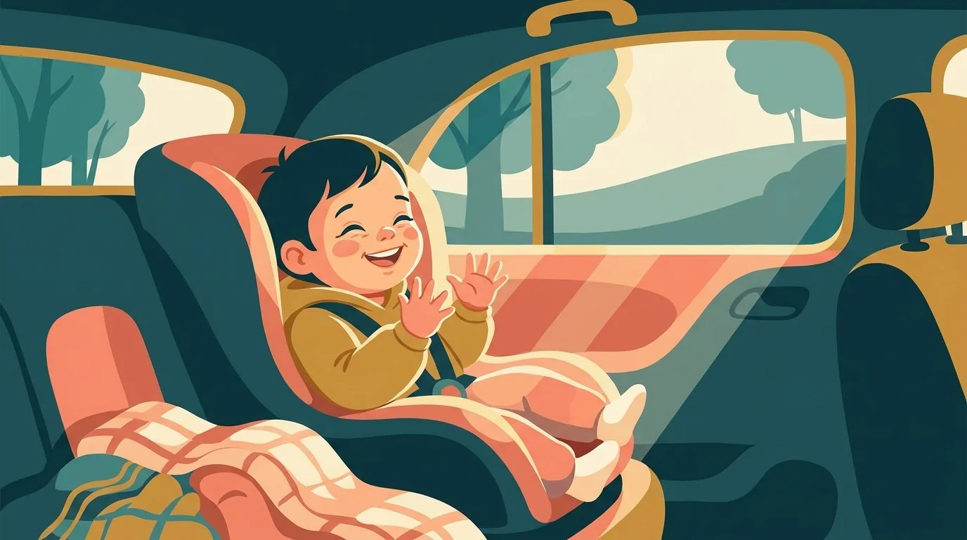 Un enfant compte joyeusement sur ses doigts en relevant un défi de calcul mental à l'arrière de la voiture pendant les vacances