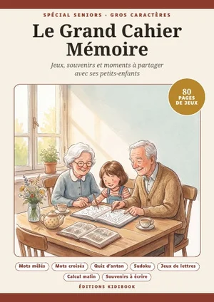 Couverture : Le Grand Cahier Mémoire, jeux de mémoire pour seniors et grands-parents
