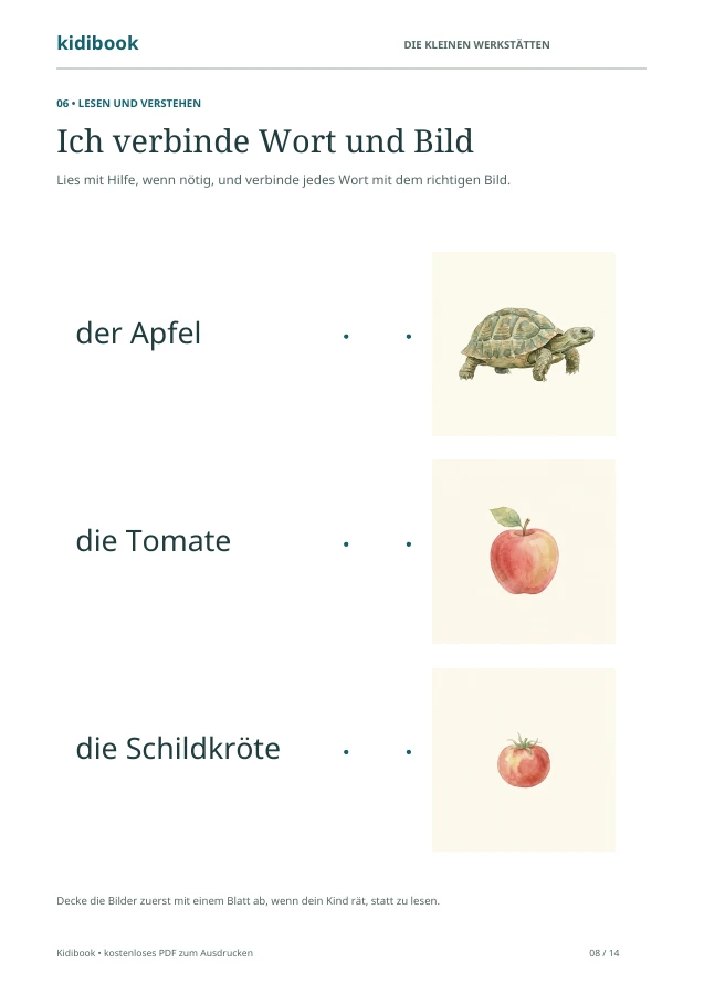 Seite 8: Wörter, die mit Bildern verbunden werden sollen