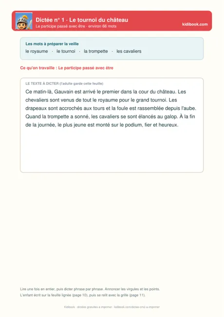 Une dictée CM2 à imprimer avec ses mots à préparer