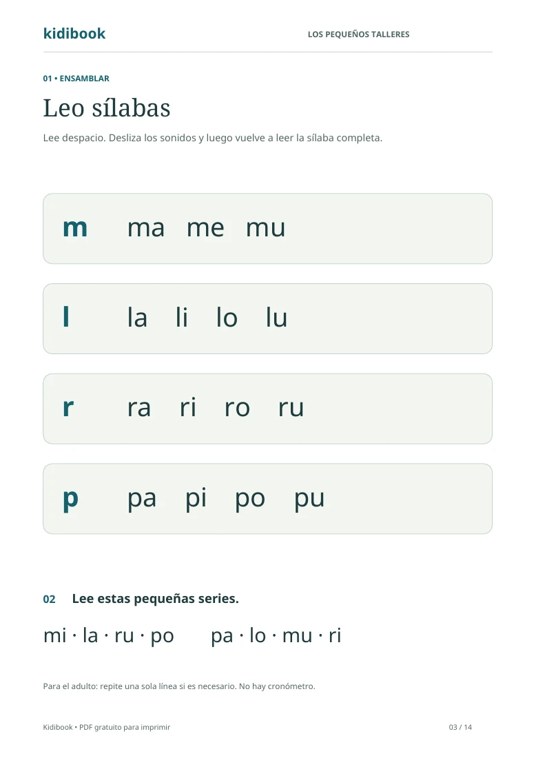 Página 3: sílabas para leer