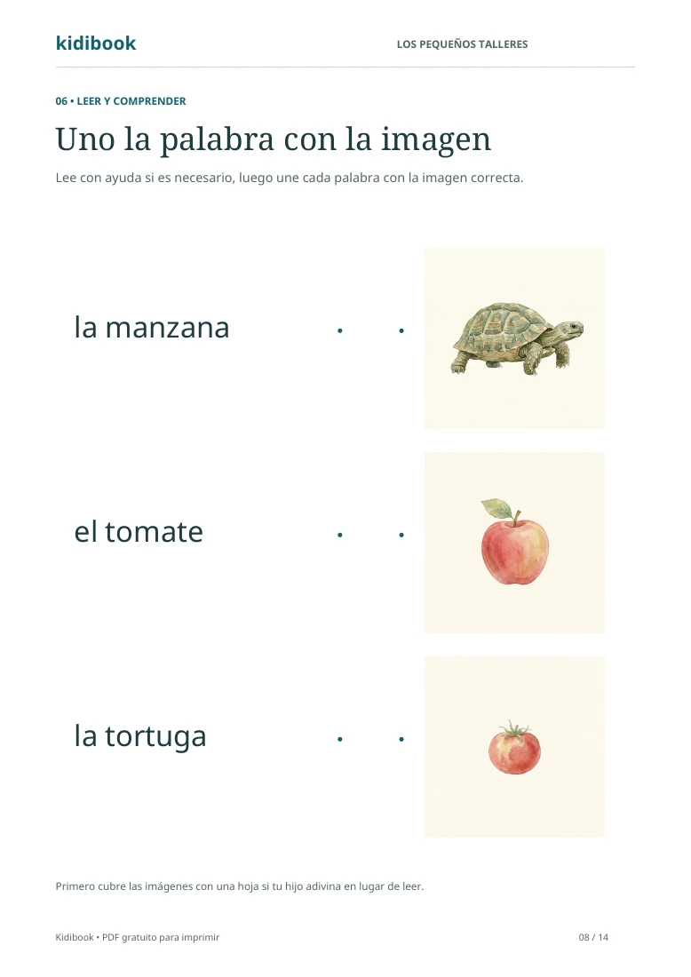 Página 8: palabras para unir con las imágenes