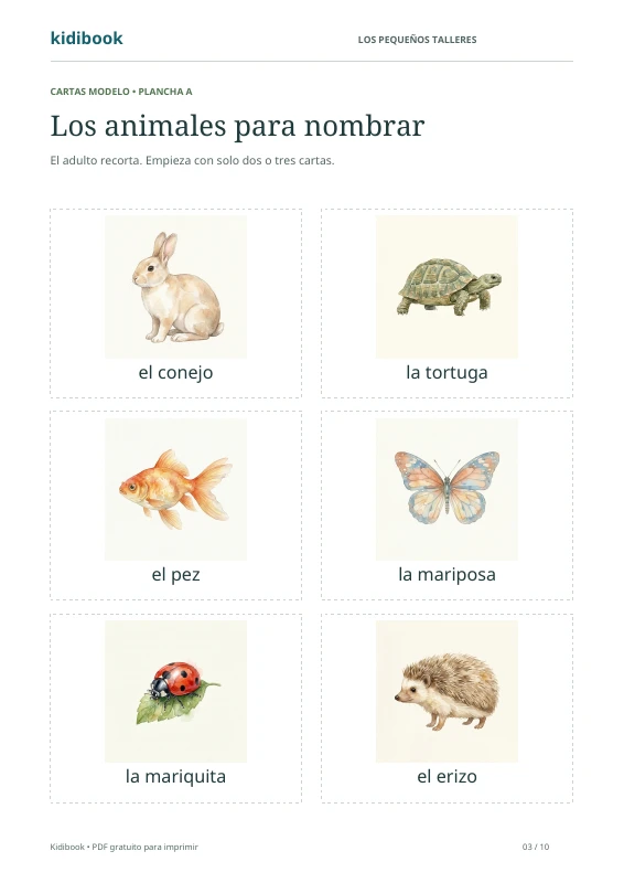 Página 3: cartas de los animales