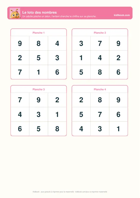 Loto des nombres à imprimer pour la maternelle